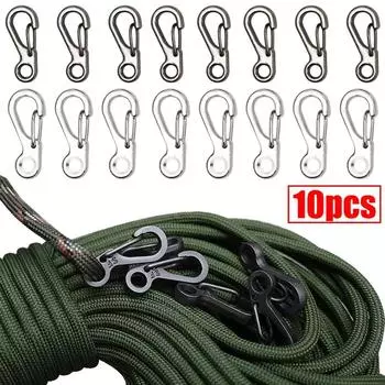 10 шт., весенние застежки для рюкзака Mini SF, карабины для скалолазания, EDC брелок для кемпинга, крючки для бутылок, паракорд, тактическое снаряжение для выживания 10pcs Black