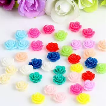 10 шт. винтажные кабошоны с плоской спинкой, цветок розы, смола, люцит, камея, 10 мм розовый