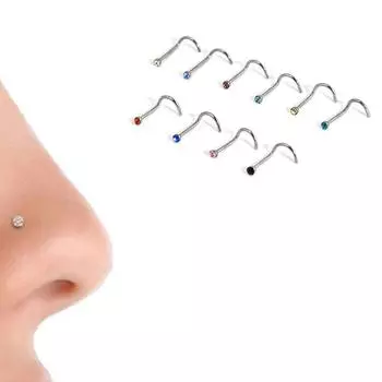10 шт. винты для носа, 2 мм, стразы, пирсинг, ювелирные изделия для пирсинга носа