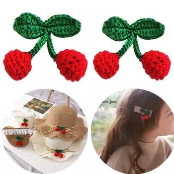 10 шт., вязаные вручную шерстяные серьги с зеленым листом и красной вишней, серьги «сделай сам», подвеска для волос, шляпа, сумка, кольцо для ключей, аксессуары для одежды 10PCS