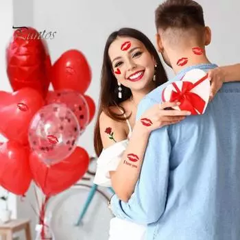 10 шт. временные татуировки наклейки красные любовь сердце губы роза водонепроницаемые поддельные наклейки боди-арт татуировки на день святого валентина дни рождения A