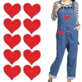 10 шт. вышитые красные сердечки, пришитые термонашивки на ткань, сумка, шляпа, джинсы, куртка, аксессуары для рукоделия, вышитые нашивки