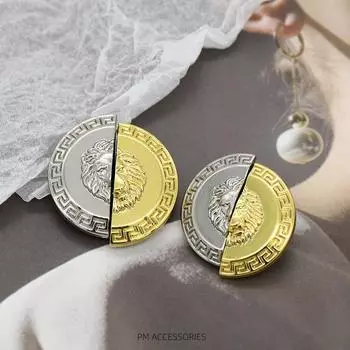 10 шт. высококачественных дизайнерских пуговиц в виде головы льва из металла, серебристо-золотистых, для свитера, пальто, пиджака, декоративных пуговиц 18mm * Silver Pin Black Tea Gold