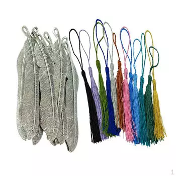 10 шт. закладок из перьев из сплава и 12 шт. шелковистых кисточек