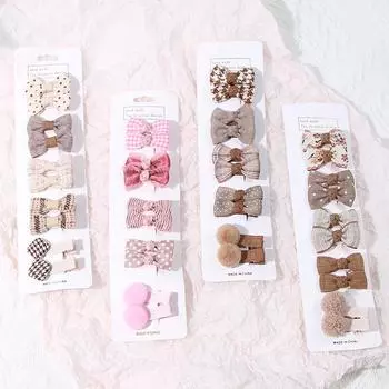 10 шт. заколка-бантик для девочек, цветочные заколки для волос в клетку и горошек, детские заколки для волос, милые мини-заколки для детей, аксессуары для волос для малышей Style 1