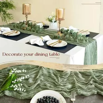 10 шт. Зеленая марля-дорожка для стола из марли в стиле бохо, романтическая марля для украшения стола для свадьбы, вечеринки 10pcs 90X180cm белый