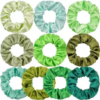 10 шт. Зеленые атласные резинки для волос, повязка на голову, эластичная резинка, женские, для девочек, держатель для хвостика, аксессуары, атласная резинка для волос