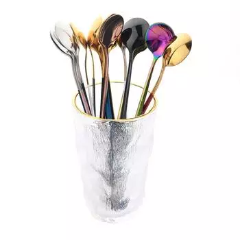 10 шт. зеркальная длинная ручка ложка для льда кофе чай размешиватель ложка из нержавеющей стали столовые приборы посуда кухонные барные инструменты набор столовых приборов серебряный