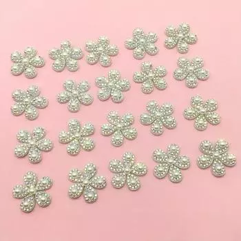 10 шт. Жемчужная инкрустация Бриллиант Маленький цветок Тканевая аппликация Нетканый материал Прессованная бриллиантовая тканевая аппликация Цветы Пришивные нашивки 10pcs античная латунь