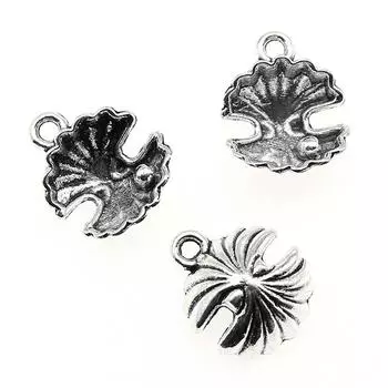 10 шт. жемчужные ракушки, подвески, античное серебро, цвет цинкового сплава, 15X12X6 мм