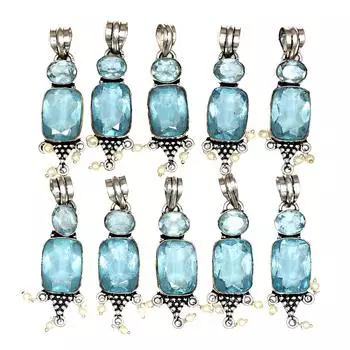 10 шт. Женские серебряные ювелирные изделия с подвеской из драгоценного камня London Blue Topaz