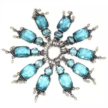 10 шт. Женские серебряные ювелирные изделия с подвеской из драгоценного камня London Blue Topaz