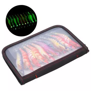 10 шт. жесткая приманка для ловли кальмаров, рыболовная приманка, осьминог, деревянная креветка, каракатица, крючок, оснастка с сумкой