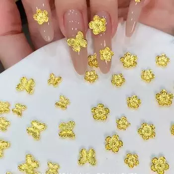 10 шт. Золотая 3D Бабочка Цветок Украшения для ногтей Гальванизированный Золотой Сплав Аксессуар для ногтей Сделай Сам Фрезер для нейл-арта small flower