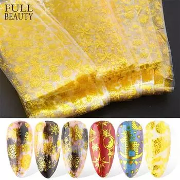 10 шт., Золотая фольга для ногтей, рождественский набор, слайдеры для переноски снежинок, деревьев, лосей, наклейки для ногтей, наклейки для зимнего маникюра