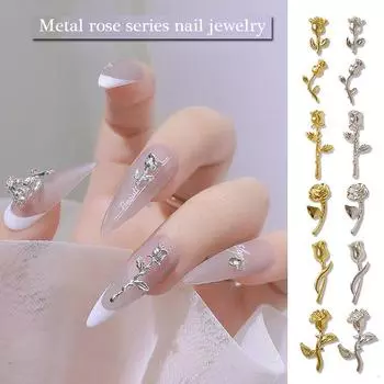 10 шт., золото, серебро, металлический сплав, роза, украшение для ногтей, украшения для ногтей, аксессуары, украшение для маникюра