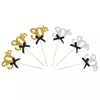 10 шт. золотые серебряные украшения для торта на 30-е, 40-е, 50-е, 60-е годы, украшение для вечеринки по случаю дня рождения, украшения для кексов с черным бантом на годовщину для взрослых