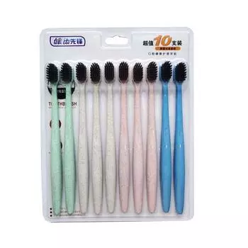 10 шт., зубная щетка из пшеничной соломы для взрослых, мягкая бамбуковая угольная зубная щетка, унисекс, домашняя семейная упаковка HMM