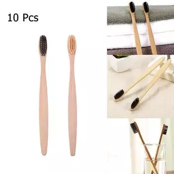 10 шт. зубная щетка с бамбуковым углем, эко, биоразлагаемая, антибактериальная, мягкая щетина As the picture