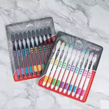 10 шт. зубная щетка с мягкой щетиной для взрослых, бамбуковый уголь, бытовая тонкая шерстяная зубная щетка, антибактериальная для семейных мужчин и женщин