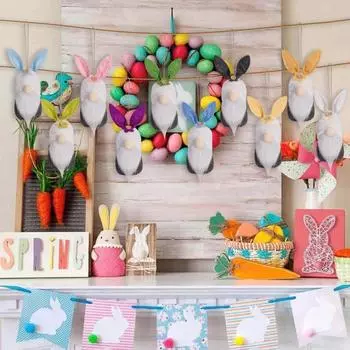 10 штук 3D пасхальных плюшевых игрушек-кроликов с различными шерстяными подвесками для безликих пожилых людей и гномов, украшение для пасхальной вечеринки своими руками One Size