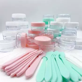 10 штук контейнеров для образцов с крышками, пластиковые банки для макияжа 10 г/10 мл, многоразовые пустые косметические контейнеры для банок с лопаточками 10pcs/pack розовый