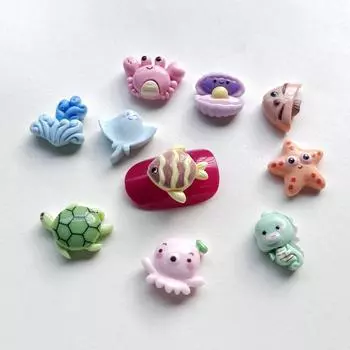 10 штук смешанных мини-черепаха, морская звезда, морской конек, ракушка, пример морской системы, декоративная смола с плоской задней частью, украшения «сделай сам», дизайн ногтей в стиле деко разноцветный