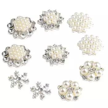 10 штук смешанных пуговиц со стразами и жемчугом с плоской задней частью