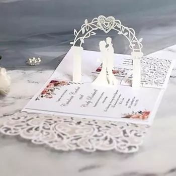 10 штук в упаковке, 3D-приглашения на свадьбу с годовщиной, с уникальным дизайном держащихся за руки жениха и невесты для свадебной вечеринки золотой