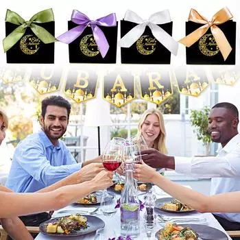 10 штук в упаковке, бумажные подарочные пакеты, набор для самостоятельной сборки, коробки для конфет, мини-мешочки для исламской вечеринки 2025 года, элегантные с лентами на Ид Мубарак