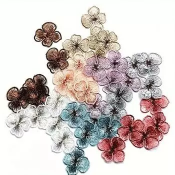 10 штук вышитых четырехлепестковых цветочных лоскутных тканей для самостоятельного изготовления аксессуаров для одежды, украшения 4,2*4,5 см розовый