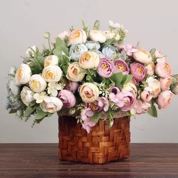 10 Simple Artificial Flowers Fake Silk Tea Rose Bride Bouquet Family Wedding Party Simulated Flower Tabletop Decoration