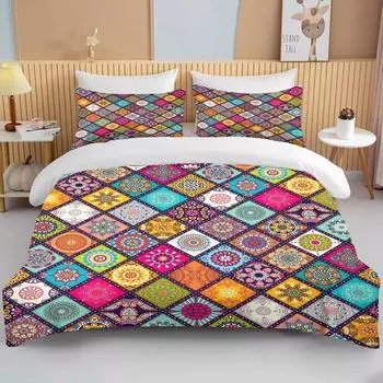 10 Sizes Mandala Printed Bedding Set Cartoon Anime Duvet Cover Comforter Cover Boys Girls Children Adults Twin King Gifts EU single(135x200cm)