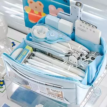 10 слоев пенала большой емкости с прозрачным отделением, милый кавайный пенал для канцелярских принадлежностей для школьников, школьные принадлежности