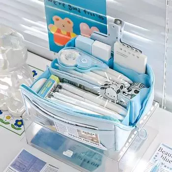 10-слойный прозрачный пенал Prism, большой и милый, отлично подходит для мальчиков и девочек средней школы, элегантный и модный пенал