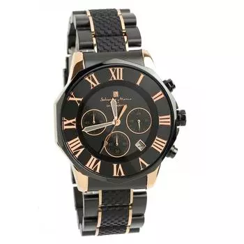 [Salvatore Mara] Часы-хронограф, водонепроницаемые до 10 АТМ, деловые, формальные, итальянские, брендовые, ограниченная серия, мужские, SM15104 (Черный x Розовое золото)