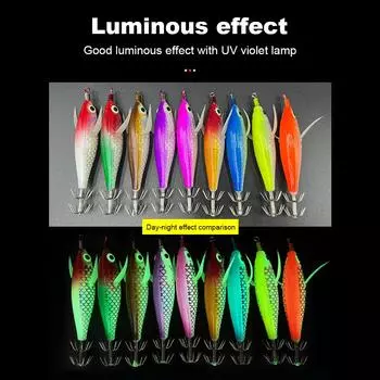 10 см 8 г светящаяся рыболовная приманка деревянная приманка для креветок 5/1 шт светящиеся приманки для ловли яиц крючки для кальмаров горизонтальные приманки для каракатицы приманка для осьминога 1PCS светло-фиолетовый