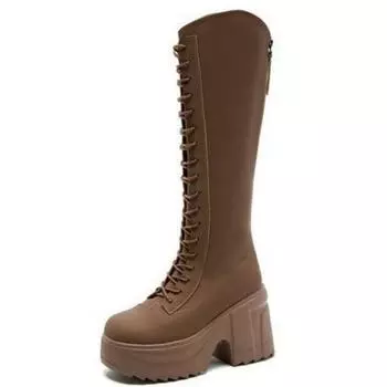 10 см микрофибра синтетическая платформа танкетка мода круглый носок молния досуг весна осень женские щиколотки до колена высокие ботинки обувь 34 бежевый