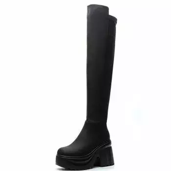 10 см микрофибра ткань эластичная ткань женские сапоги до колена кожаные новые осенние платформы танкетки модные британские весенние сапоги обувь 34 бежевый