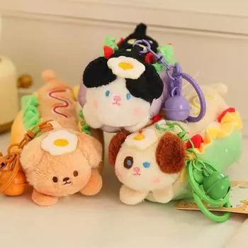 10 см милый щенок бургера плюшевая подвеска мягкая игрушка собака кукла детский мультфильм брелок кукла подарок на день рождения сумка Декор 10cm розовый