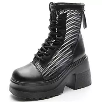 10 см натуральная кожа летние сетчатые дышащие ботильоны для женщин обувь повседневные женские ботинки женские черно-белые летние ботинки 34