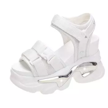 10 см новые летние босоножки на танкетке женские пляжные тапочки сандалии на высоком каблуке женская повседневная обувь туфли на платформе массивные сандалии женские 34 чёрный