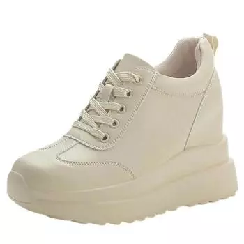 10 см сетчатая платформа танкетка массивные туфли из натуральной кожи скрытые каблуки женские летние весенние осенние прогулочные кроссовки мода 34 бежевый