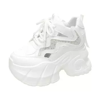 10 см Женские кроссовки Летние Ажурные Повседневные Женские Платформа Высокие каблуки Клиновидный каблук Увеличивающие рост Вязаные Женские Вулканизированные туфли 34