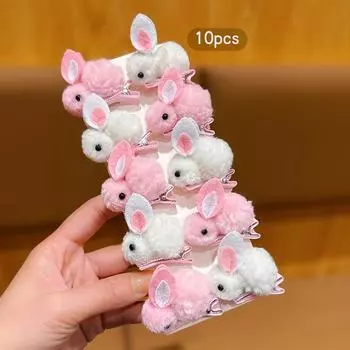 10 small and cute white and pink rabbit hair clips, suitable for daily use as hair accessories