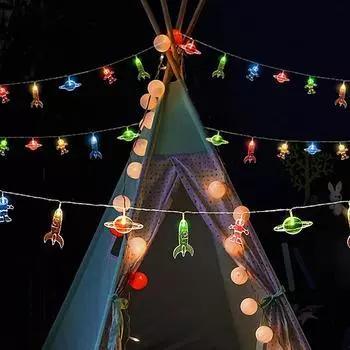 10 светодиодных светодиодных гирлянд для детской комнаты, космонавт, космический корабль, подвески-ракеты, праздничные вечерние светильники, настенные, оконные, детские или декор One Size