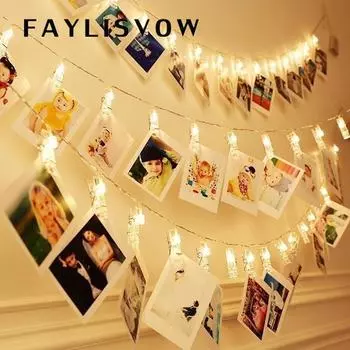 10 светодиодов / 20 светодиодов Фотоклипы Струнные светильники Настенные украшения для подвешивания фотокарточек и заметок 1.5m-10led разноцветный