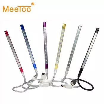 10 светодиодов USB Light Мини-гибкая металлическая светодиодная лампа для чтения книг для ноутбука, ноутбука, компьютера, 6 цветов, супер яркий серебряный