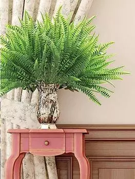 10 связок искусственных цветов для искусственных растений, летний декор, устойчивые к ультрафиолетовому излучению растения, искусственный бостонский папоротник для дома, сада, крыльца, гостиной, внутреннего наружного декора зелёный