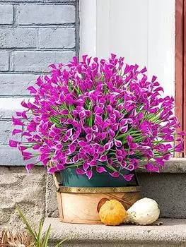 10 связок искусственных цветов каллы для улицы, устойчивые к ультрафиолетовому излучению, искусственные растения, пластиковые летние цветы для помещений, подвесные кашпо для дома и сада, декор фуксия